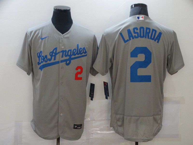 Men Los Angeles Dodgers #2 Lasorda Grey Elite Nike MLB Jerseys